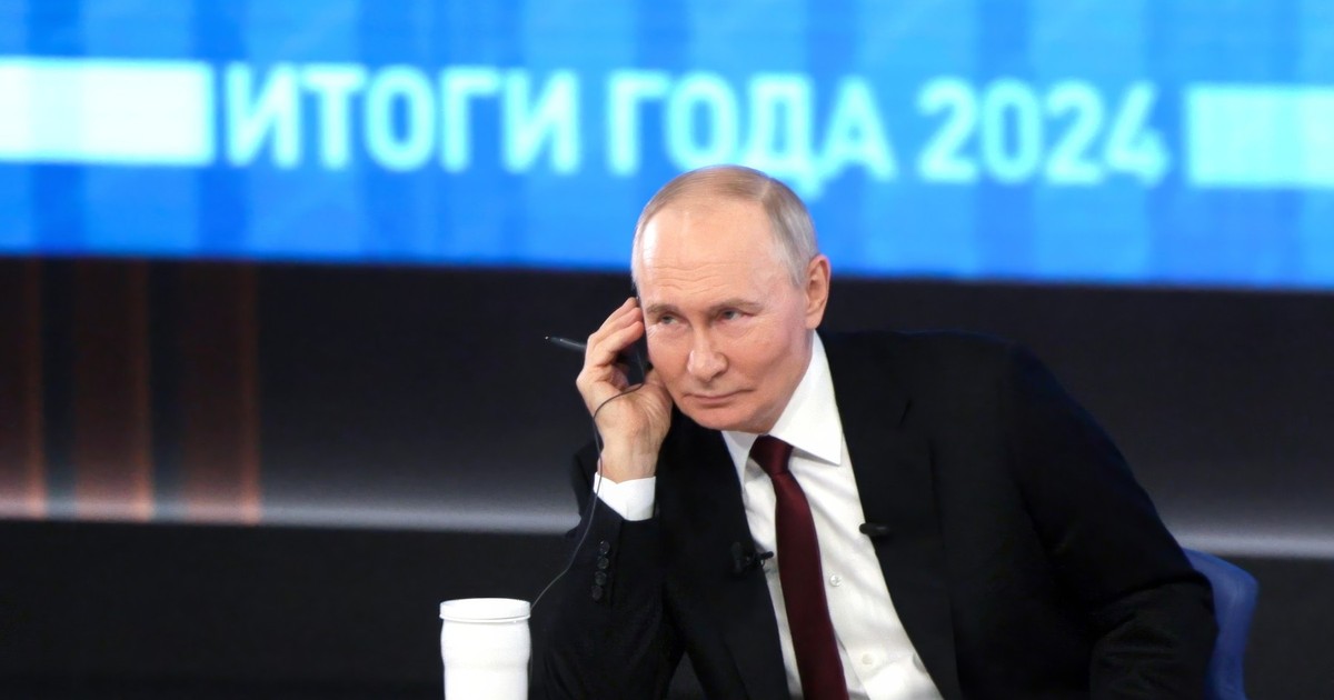 Poză cu Vladimir Putin de la conferința de presă susținută joi, 19 decembrie 2024.