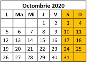 calendar zile libere octombrie 2020