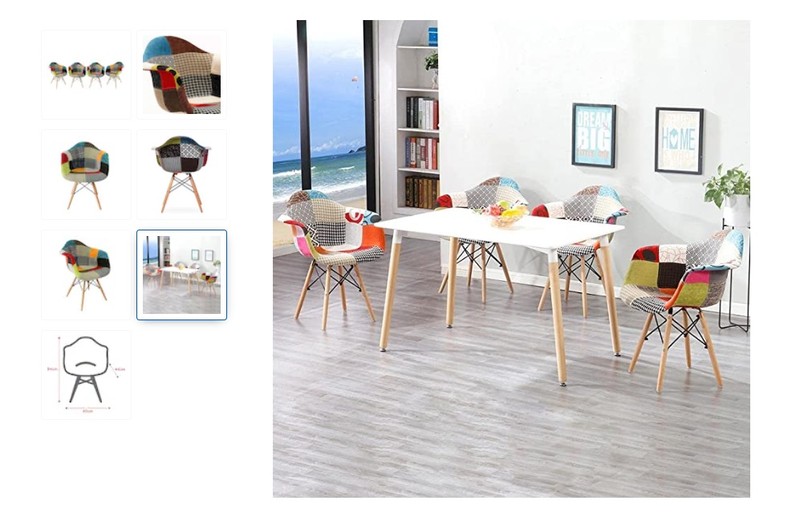 Set 4 scaune cu brațe dining/bucătărie Kring New Lima, tapițate, shell, model patchwork, lemn/material textil, multicolor