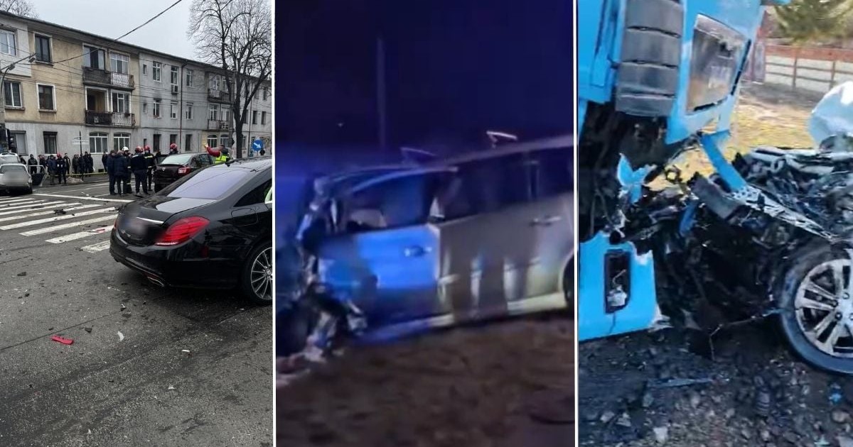 colaj foto format din 3 fotografii cu mașini avariate după accidente pe drumurile publice din județul Brăila