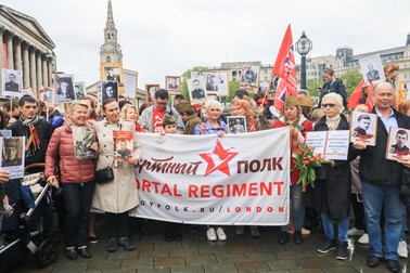9 mai 2019 - Comunitatea rusă din Londra comemorează Ziua Victoriei în Trafalgar Square. Foto: Profimedia