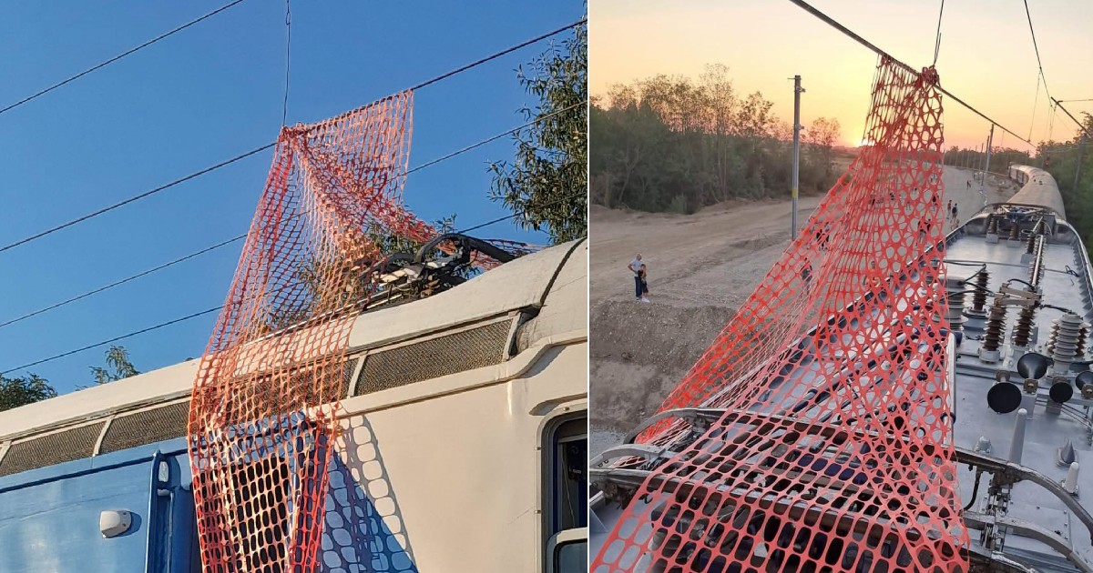 O panglică utilizată în zona unor lucrări a fost agățată de firul de contact al liniei ferate
