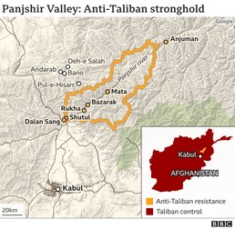 Valea Panjshir, singurul loc neatins de talibani (Hartă BBC)