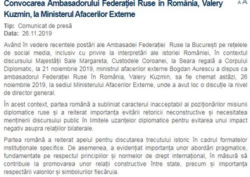 Comunicatul MAE despre convocarea ambasadorului Rusiei