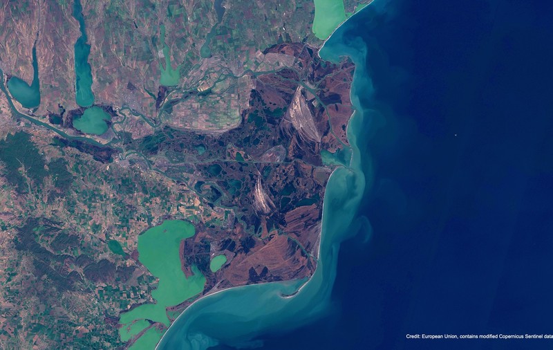 Imagini cu Delta Dunării  văzută din spațiu. Fotografia făcută din satelitul Sentinel-2, publicată de Comisia Europeană