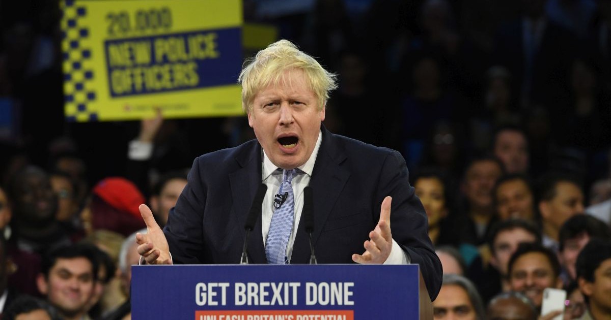 Boris Johnson și principalul său slogan: Brexit până la capăt! FOTO: EPA