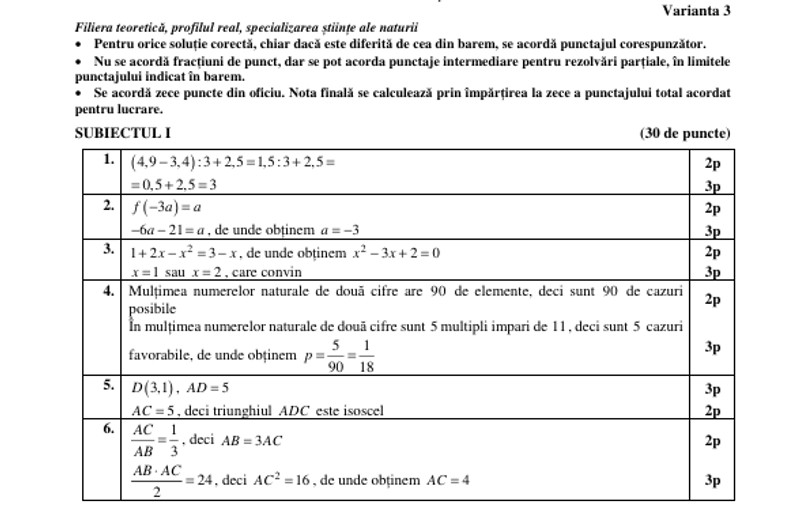 Subiectele la Matematică la BAC 2026. Ce le-a picat elevilor la proba obligatorie a profilului la Bacalaureat