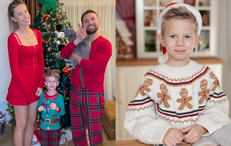 Imagini cu bradul de Crăciun împodobit de Dani Oțil și familia sa. Tiago a fost îmbrăcat în spiriduș