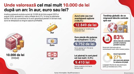 Evoluția a 10.000 de lei într-un an. Infografic realizat cu ajutorul Inteligenței Artificiale