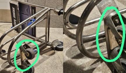Locul în care doi pasageri au ascuns aur de aproape 167.000 de euro, sub un cărucior de bagaje, pe aeroportul din Bengaluru, India. Foto: Public TV Bengaluru / captură din materialul despre confiscarea aurului