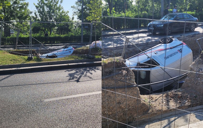 Un șofer din București a ajuns de urgență la spital după ce a căzut cu mașina într-o groapă din Sectorul 2
