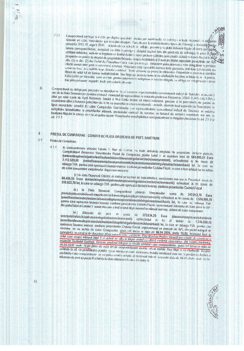 Captură contract de vânzare-cumpărare între Prospecţiuni S.A. şi Akcent Development SRL.