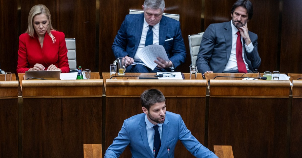 Premierul Robert Fico (în centrul imaginii, pe rândul de sus), în Parlamentul slovac Foto: Profimedia