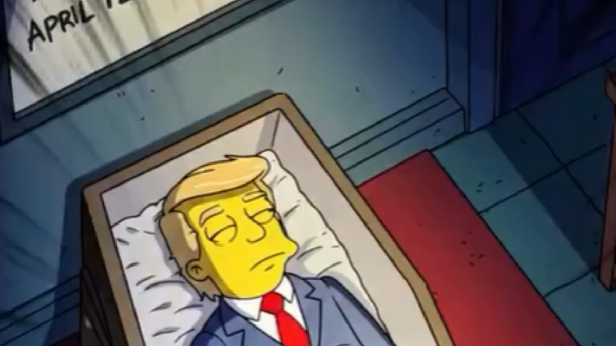 Imagine cu personajul care seamănă cu Donald Trump în sicriu