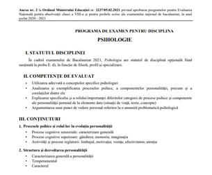 Programa psihologie Bac 2021