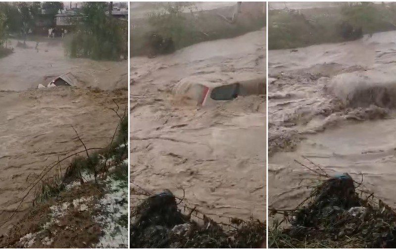 Fenomene meteo extreme în Prahova, unde a fost emis mesaj Ro-Alert. Mai multe mașini au fost luate de viitură - VIDEO