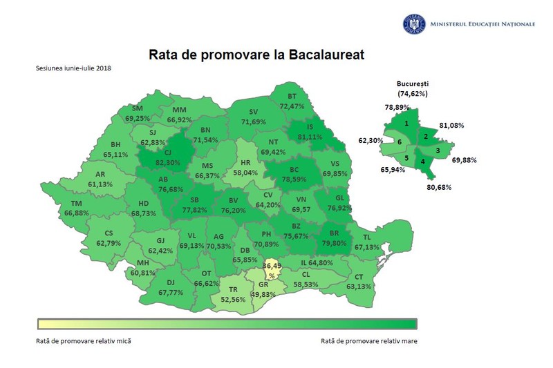 Harta cu rata de promovarea, la BAC 2018, după contestații