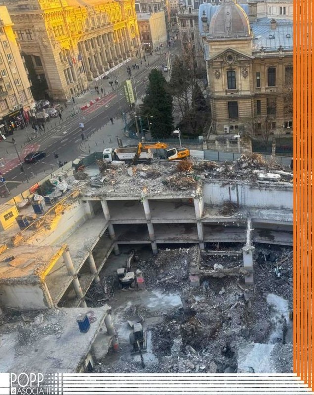 Bancorex, demolat pentru a fi reconstruit: imagini de pe șantierul de pe Calea Victoriei, unde se ridică viitorul AFI Central Tower