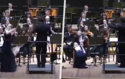 Momentul în care dirijorul doboară vioara de milioane de euro la care cânta o artistă, în Finlanda | VIDEO