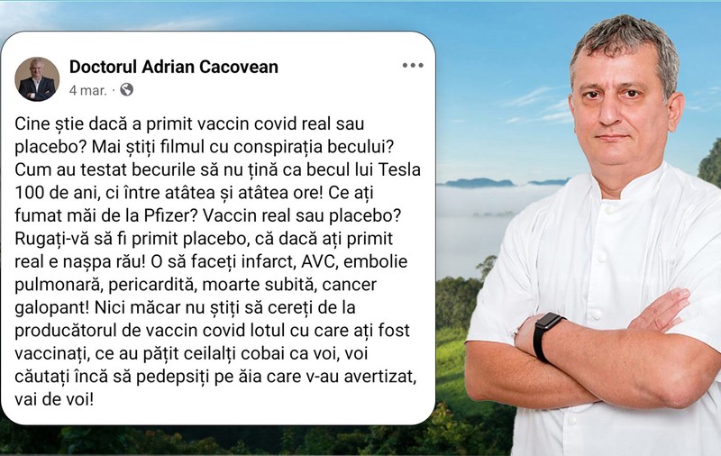 Adrian Cacovean, medicul anchetat că vindea un pretins remediu anti-COVID, împrăștie informații despre așa-zise malformații create de vaccinuri 