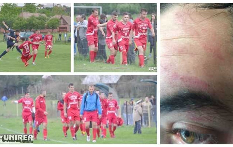 Scene de groază la un meci de fotbal din România. Arbitrul a fost bătut crunt pe teren, dar a fost atacat și la vestiar!
