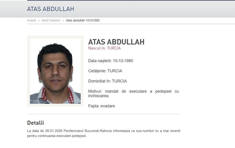 Abdullah Atas, turcul care l-a omorât pe polițistul Gheorghe Ionescu de la Brigada Rutieră în 2015, a evadat din închisoare