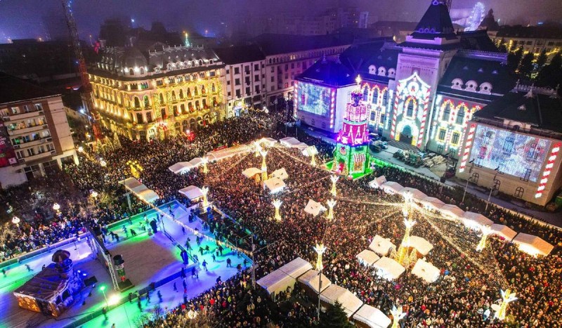 Fotografie aeriană a Târgului de Crăciun din Craiova. Foto: Lia Olguta Vasilescu / Facebook