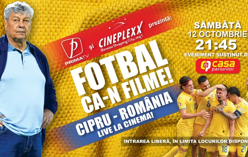 Premieră în România: Prima TV transmite meciul Naționalei cu Cipru și în sala de cinema, la Cineplexx Băneasa