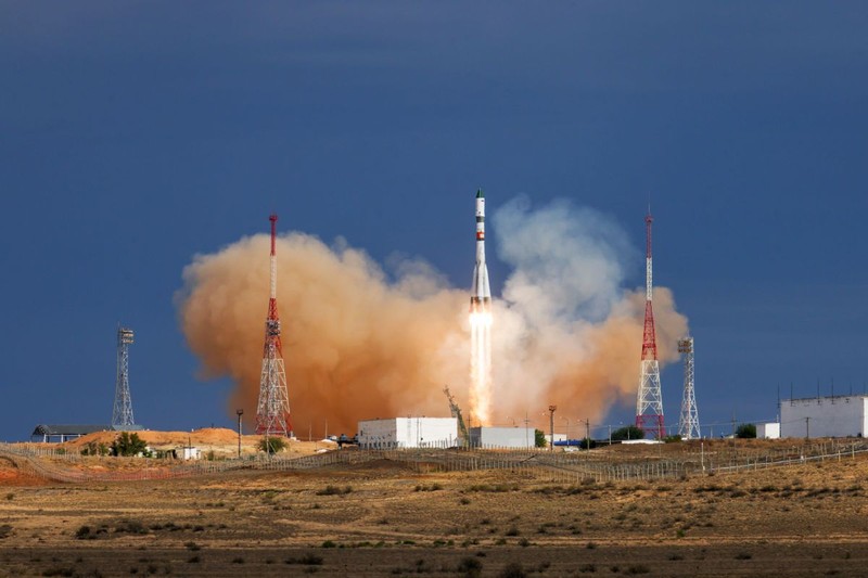 8743796 15.08.2024 In this handout photo released by Russian Space Agency Roscosmos, the Soyuz-2.1a rocket booster carrying the Progress MS-28 cargo spacecraft blasts off to the International Space Station (ISS) from the launchpad at the Baikonur Cosmodrome, Kazakhstan. Editorial use only, no archive, no commercial use. Russian Space Agency Roscosmos / RSC "Energia»