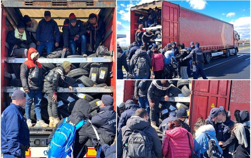 Șofer român de TIR prins cu 54 de migranți înghesuiți de-a valma între cauciucuri, în Ungaria. Migranții au fost trimiși înapoi în România