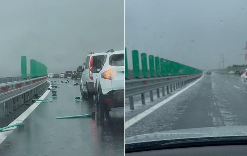 Furtuna a smuls panourile antiorbire și le-a aruncat pe carosabil pe autostrada A1 Pitești – Curtea de Argeș