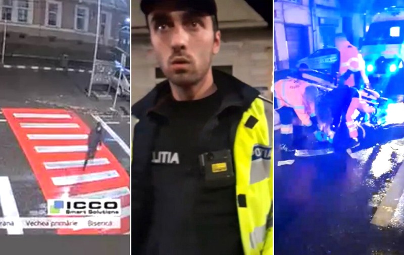 Un bărbat lovit pe trecere, lăsat să zacă pe asfalt, de doi polițiști, în fața sediului din Codlea. „E posibil aşa ceva? Ia uitaţi-vă la el!”
