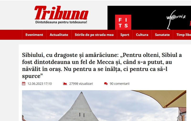 DERAPAJ în ziarul sibian Tribuna: "Oltenii au năvălit în Sibiu ca să-l spurce"