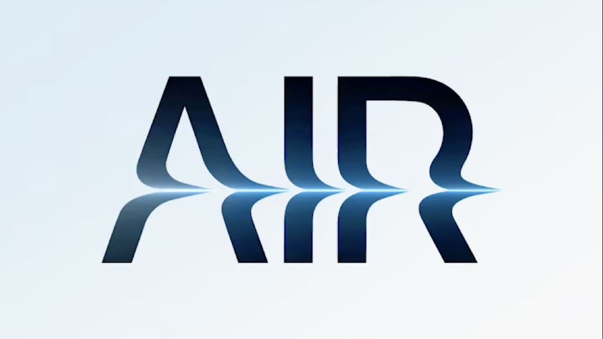 Logo stlizat „Air” care prevestește lansarea unui nou laptop MacBook Air.