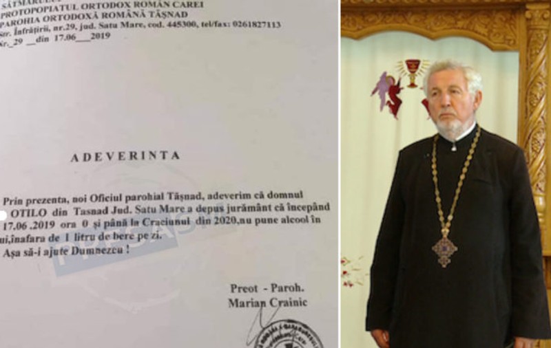 Jurământ inedit între un enoriaș și un preot din Satu Mare: ”Nu pune alcool în gura lui, în afară de un litru de bere pe zi! Așa să-l ajute Dumnezeu”