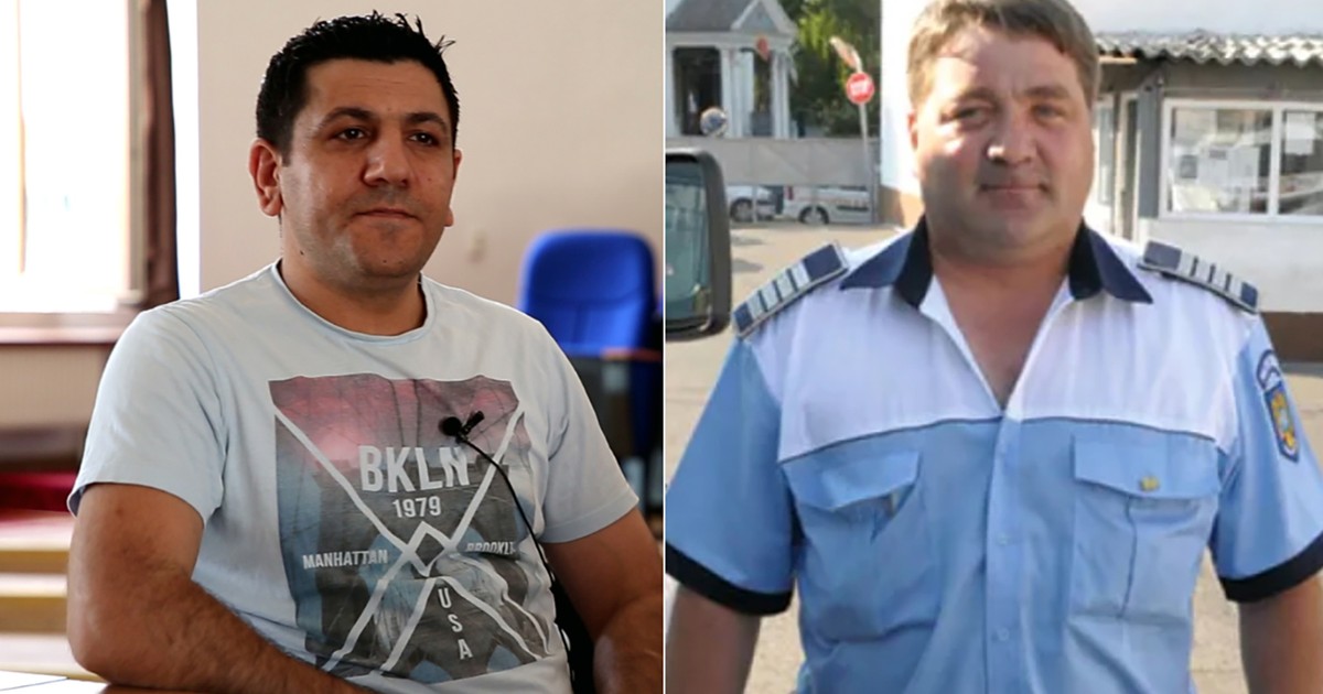 Un colaj cu un barbat si un politist