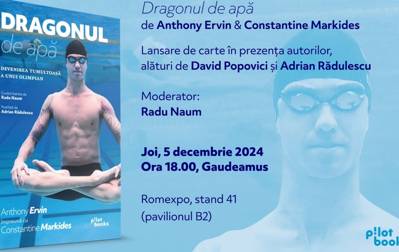 Anthony Ervin lansează ,,Dragonul de apă” la Gaudeamus, alături de David Popovici