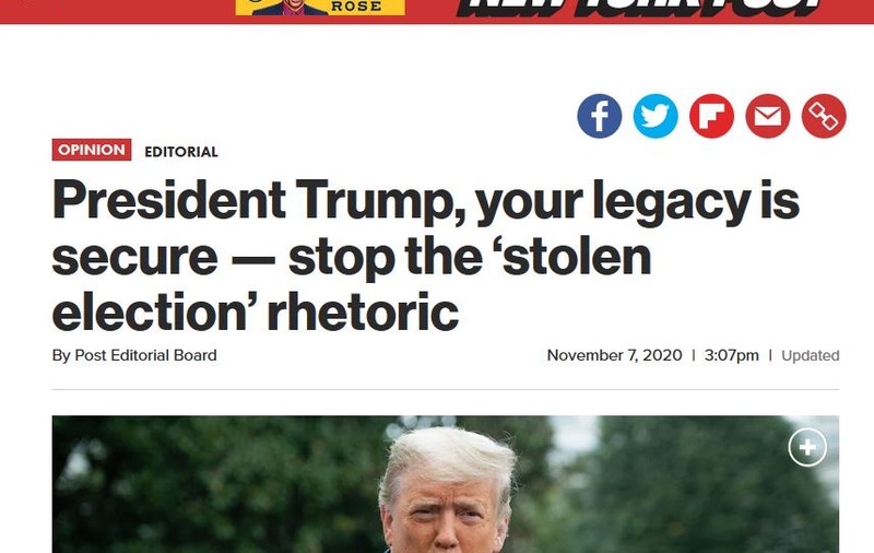 După ce l-a susținut în campanie, tabloidul NY Post îl îndeamnă pe Trump să renunțe la „retorica privind fraudarea alegerilor”