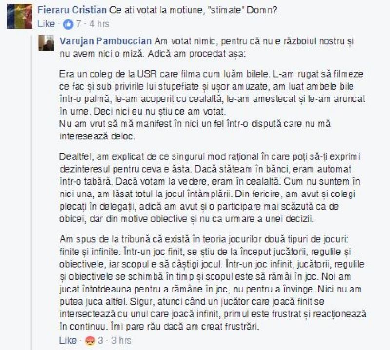 Varujan Pambuccian nu știe ce a votat la moțiunea de cenzură