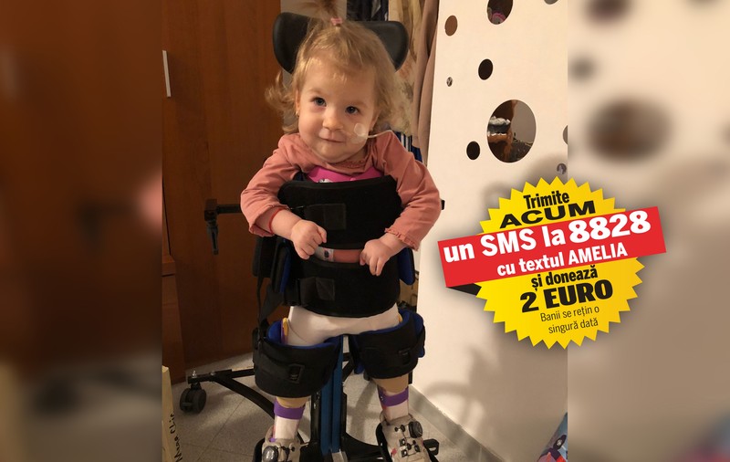 Pentru a spera că va merge, Amelia trebuie să primească un tratament genetic adus din SUA. Serul de care fetița bolnavă de amiotrofie spinală are nevoie costă 2.100.000 de dolari