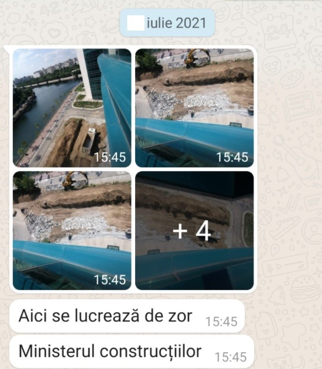La sfârșitul lunii iulie 2021, angajații ministerului observau ritmul alert al lucrărilor; în poze se vede și șanțul care s-a surpat