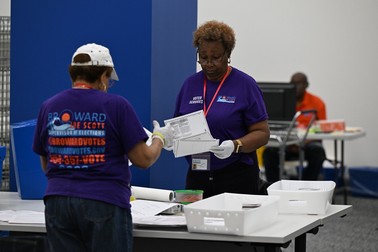 Election Workers count mail in ballots at The Broward County Supervisor Of Elections Office on November 5, 2024 in Fort Lauderdale, Florida. Featuring: The Broward County Supervisor Of Elections Where: Fort Lauderdale, Florida, United States When: 05 Nov 2024 Credit: Robert Bell/INSTARimages,Image: 931025871, License: Rights-managed, Restrictions: , Model Release: no