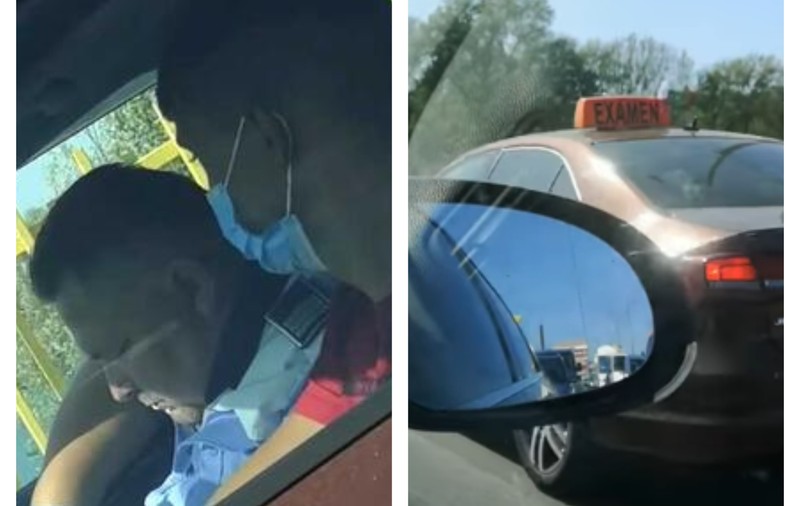 VIDEO | Un polițist examinator a adormit în timpul probei practice pentru obținerea permisului auto, la Suceava