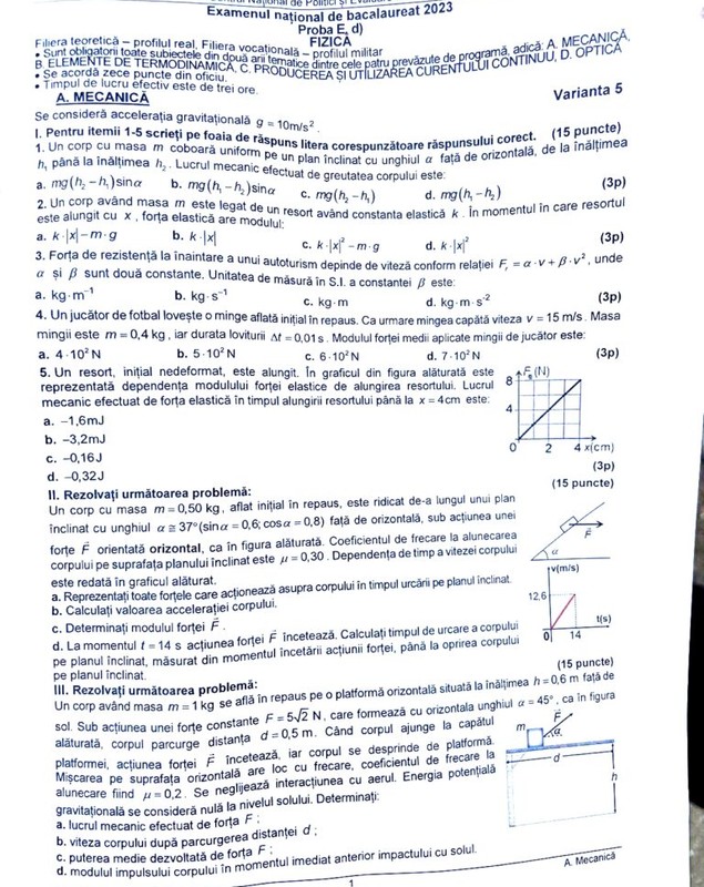 Subiecte fizică BAC 2023. Ce au avut de rezolvat elevii care au ales să dea Bacul la această materie