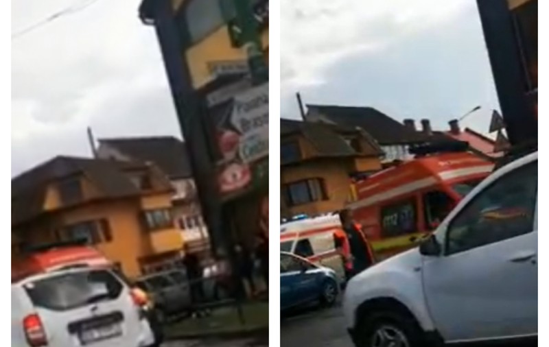VIDEO |  Un șofer de 23 de ani din Brașov a încurcat frâna cu accelerația și a ajuns într-o carmangerie. Două persoane, transportate la spital