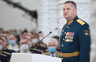 MOSCOW, RUSSIA - JUNE 28, 2021: An alumnus of the Military Academy of General Staff of Russian Armed Forces, Maj Gen Oleg Tsokov speaks during a reception on behalf of Russia's President Vladimir Putin in honor of graduates of military academies of the Russian Defense Ministry, Emergencies Ministry, Federal Security Service (FSB), Federal Protective Service (FSO), and Federal National Guard Service (Rosgvardia) at the Grand Kremlin Palace. Alexei Nikolsky/Russian Presidential Press and Information Office/TASS/Sipa USA,Image: 618333459, License: Rights-managed, Restrictions: *** World Rights Except Russia and Japan ***, Model Release: no