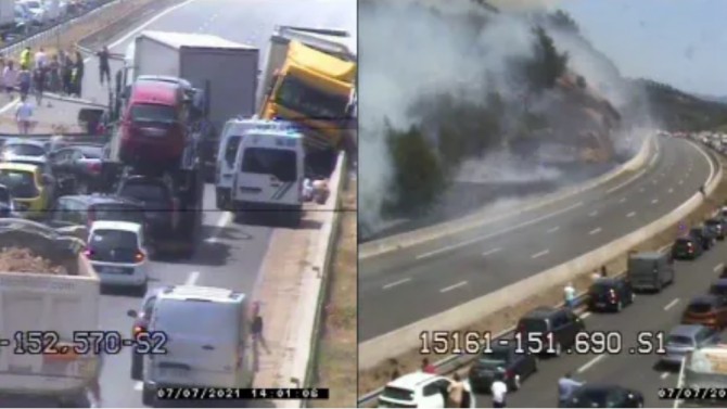 Camerele de supraveghere de pe autostradă au surprins nenorocirea. Foto: Twitter