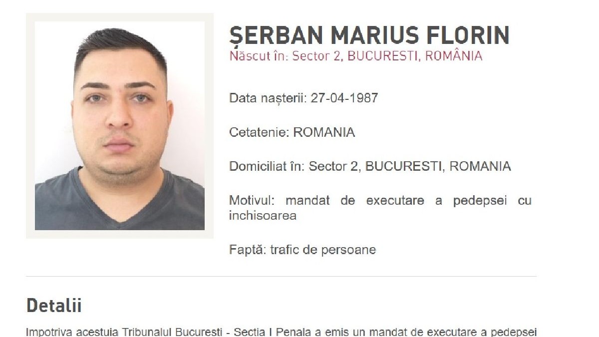 Imagine cu un condamnat cautat, de pe siteul Poliției Române