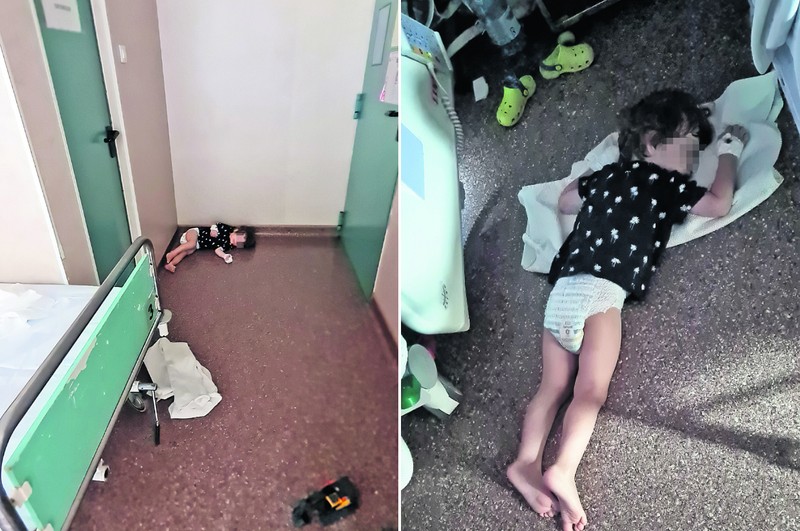 Fotografiile cu micuțul dormind pe jos în salonul din spital au fost făcute la începutul acestei luni