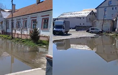 Apă în fața Gării Turnișor din Sibiu